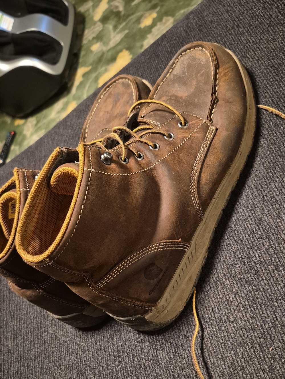 Carhartt Brown Leather Lace-Up Work Boots with Tan Accents